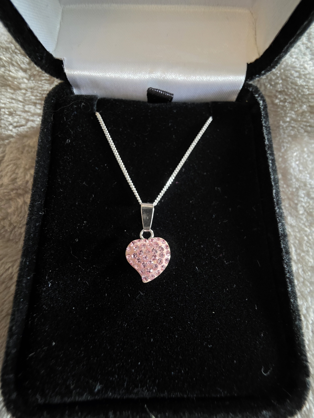 Silver Necklace with Pink Crystal Heart Pendant
